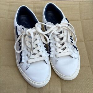 TORY BURCH SPORT Ruffled Leather Lace-Up Fashion Sneakers in White